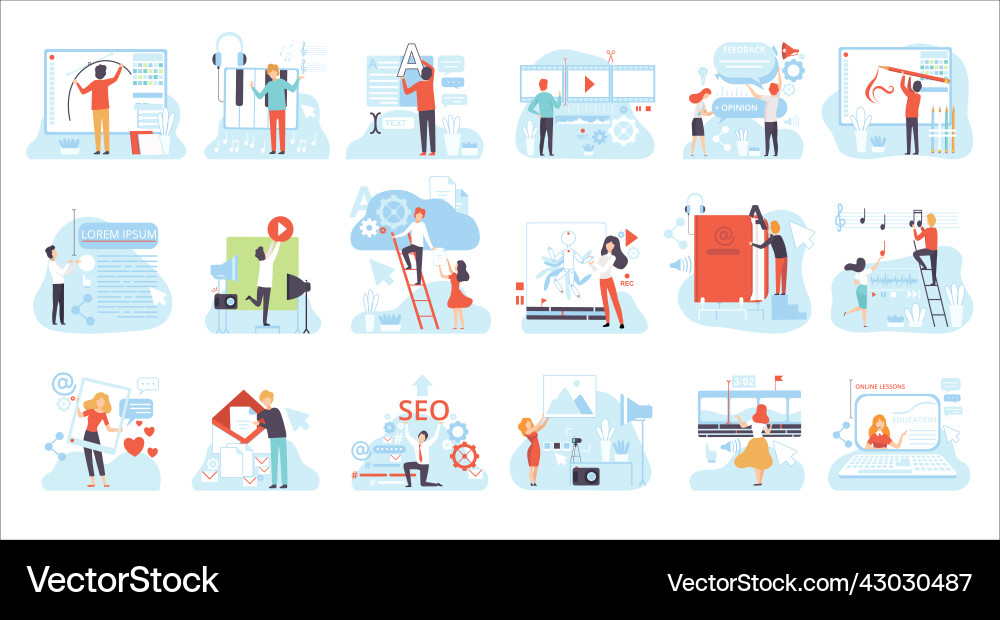 People character making digital content creating People character making digital content creating vector image