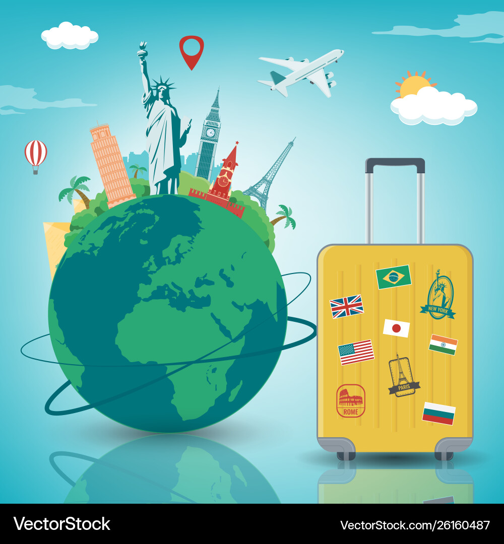 Reisekomposition mit berühmten Wahrzeichen der Welt Reisekomposition mit berühmten Wahrzeichen der Welt vektorbild
