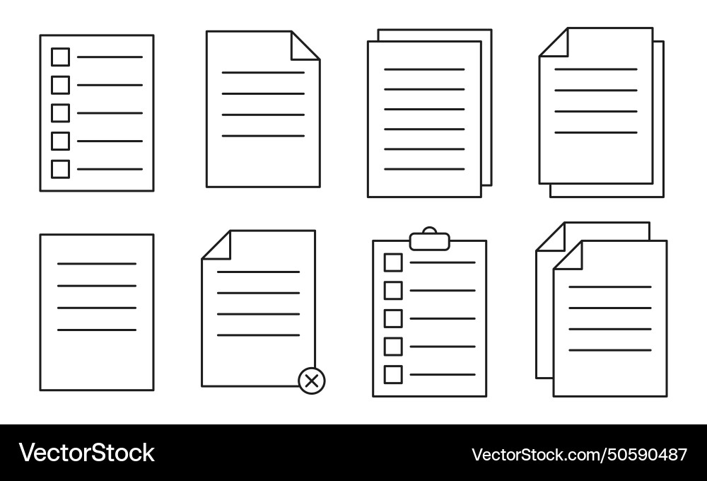 Set of documents linear icons editable vector image