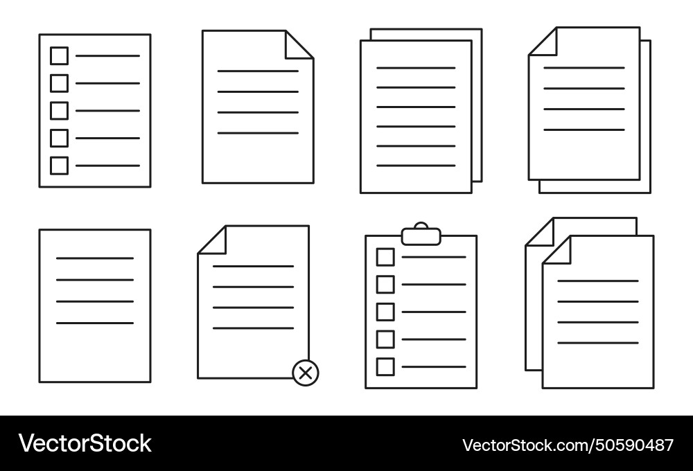 Set of documents linear icons editable vector image