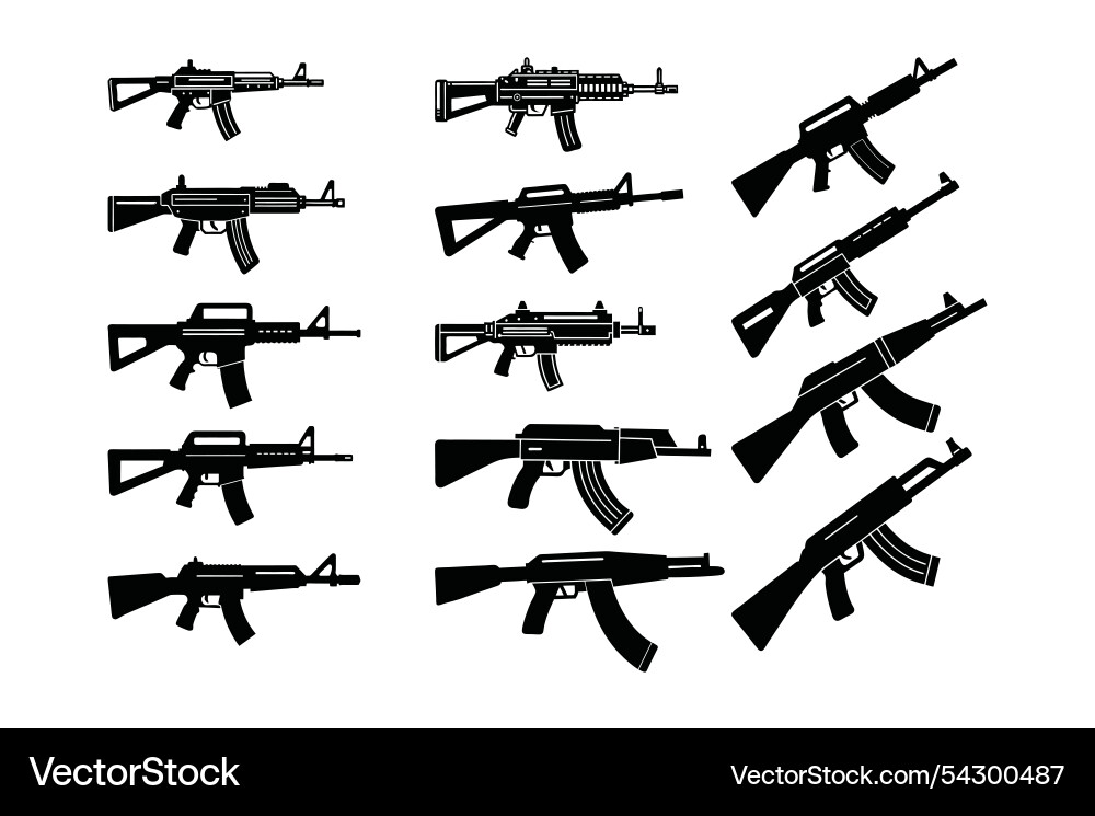 Set of varieties type automatic assault rifle Set of varieties type automatic assault rifle vector image