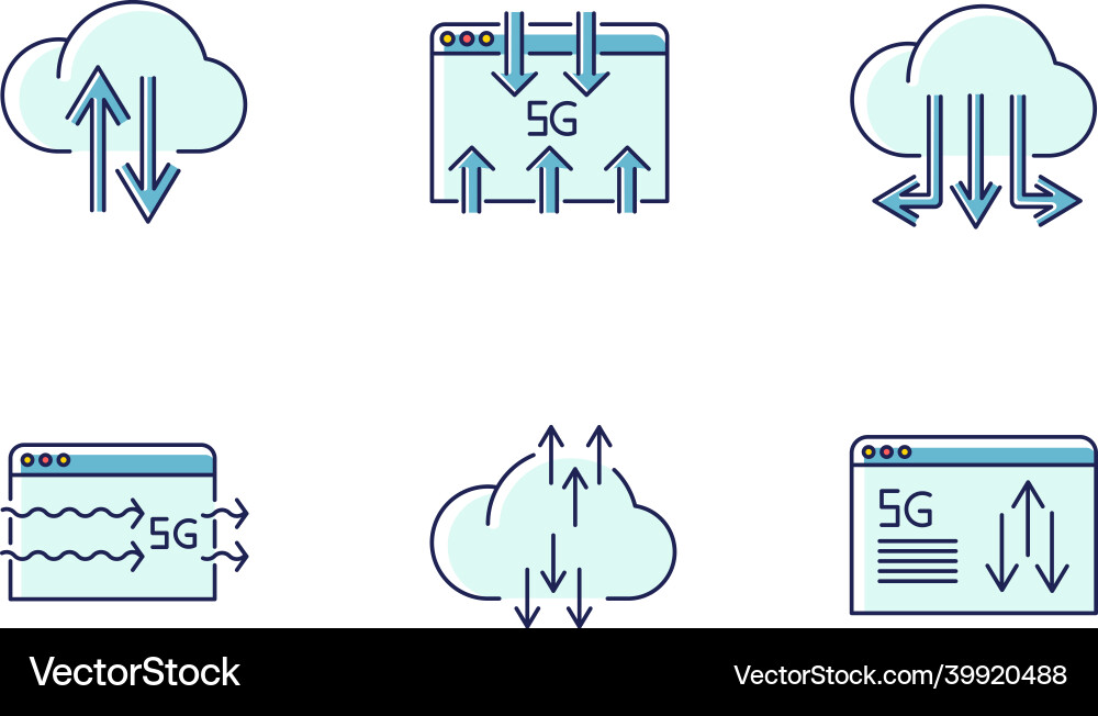 5g wireless technology rgb color icons set data 5g wireless technology rgb color icons set data vector image