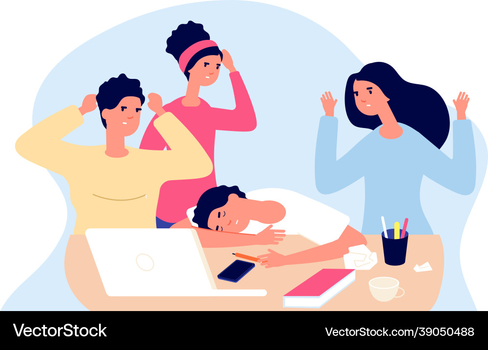 Bad Teamwork müde Manager schlafen am Schreibtisch Bad Teamwork müde Manager schlafen am Schreibtisch vektorbild