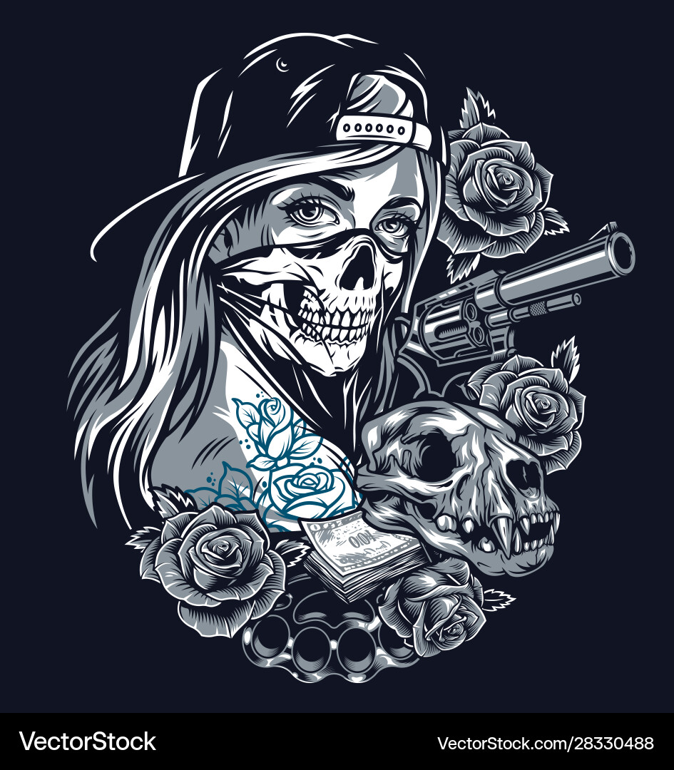 Chicano Skull Rose Tattoo Vector Image