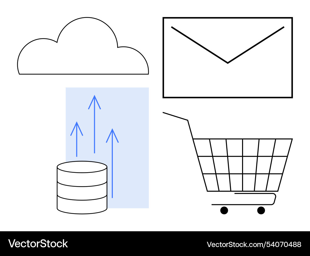 Cloud storage shopping cart with email and upload Cloud storage shopping cart with email and upload Vector Image