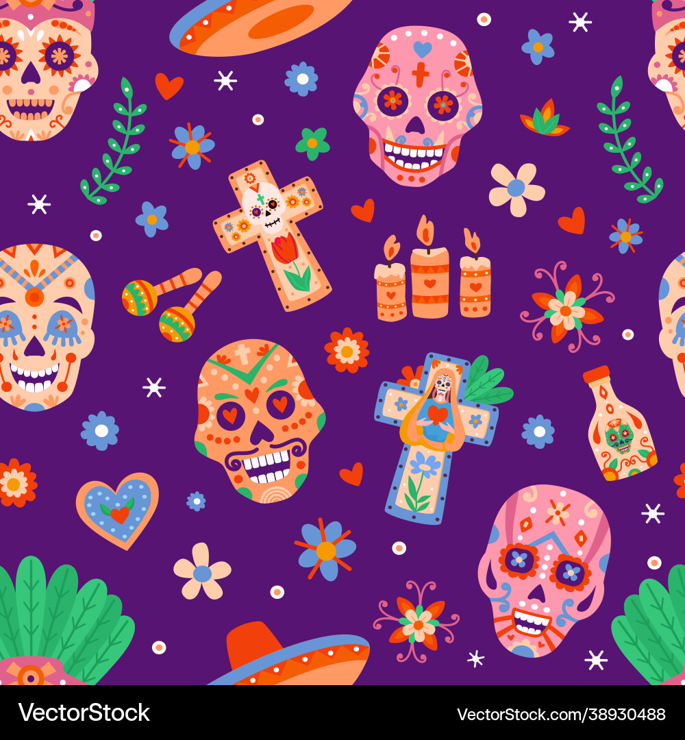 Day dead seamless pattern dia de los muertos Day dead seamless pattern dia de los muertos vector image