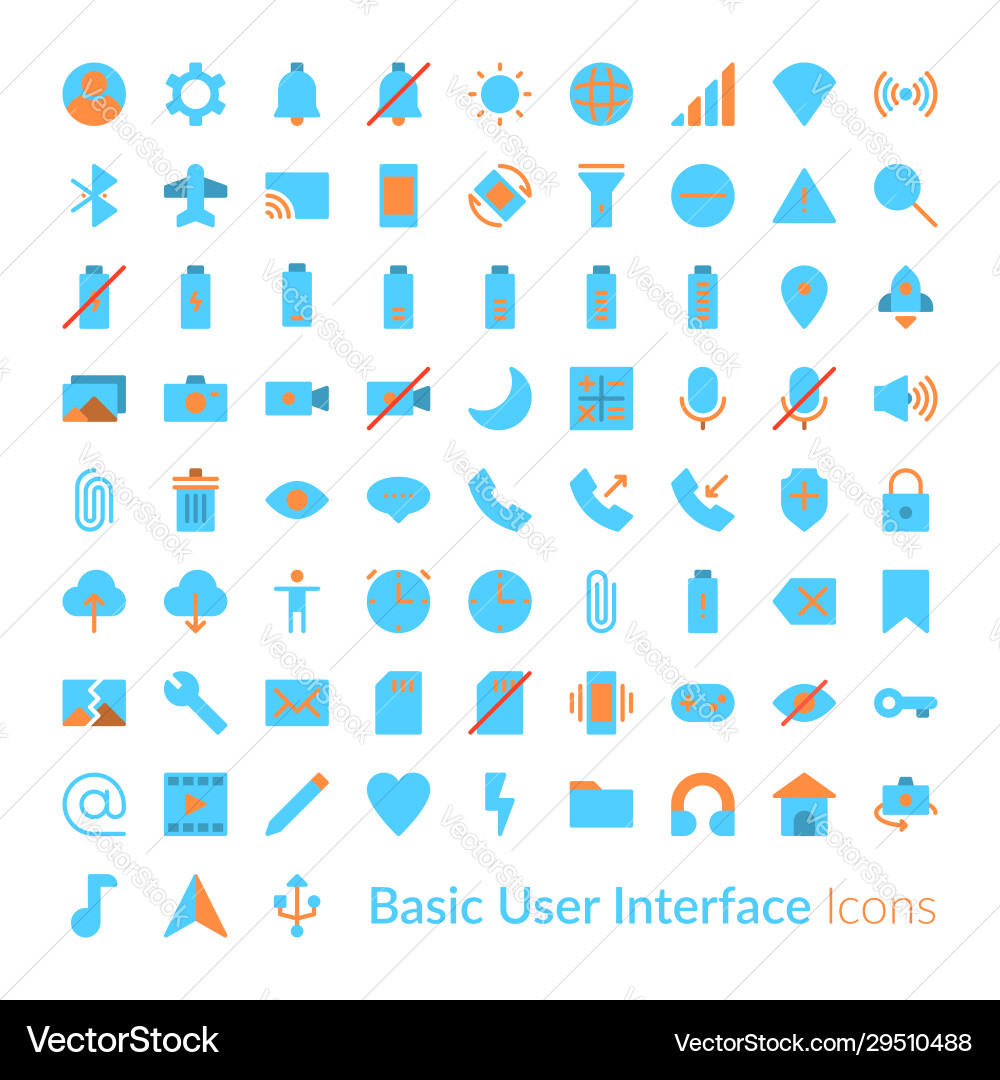 Flache Benutzeroberfläche Symbole grundlegende ui-Icon-Set Vektorbild
