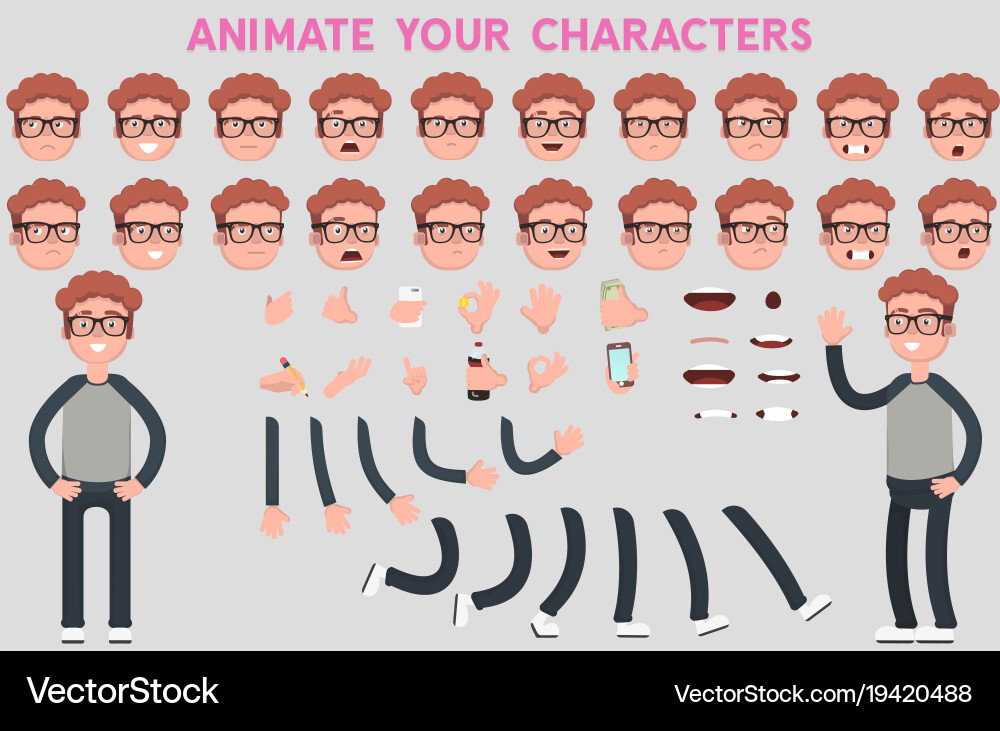 Flat Character Set - Guy Vector Image