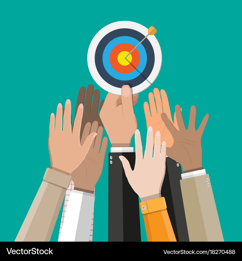 Hand of businessman pointing to arrow from target vector image