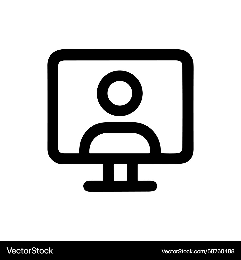 Line Art Avatar on Monitor Vector Image