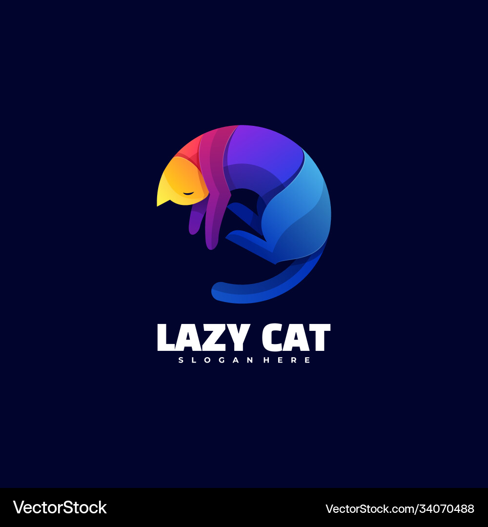 Logo lazy cat gradient colorful style vector image