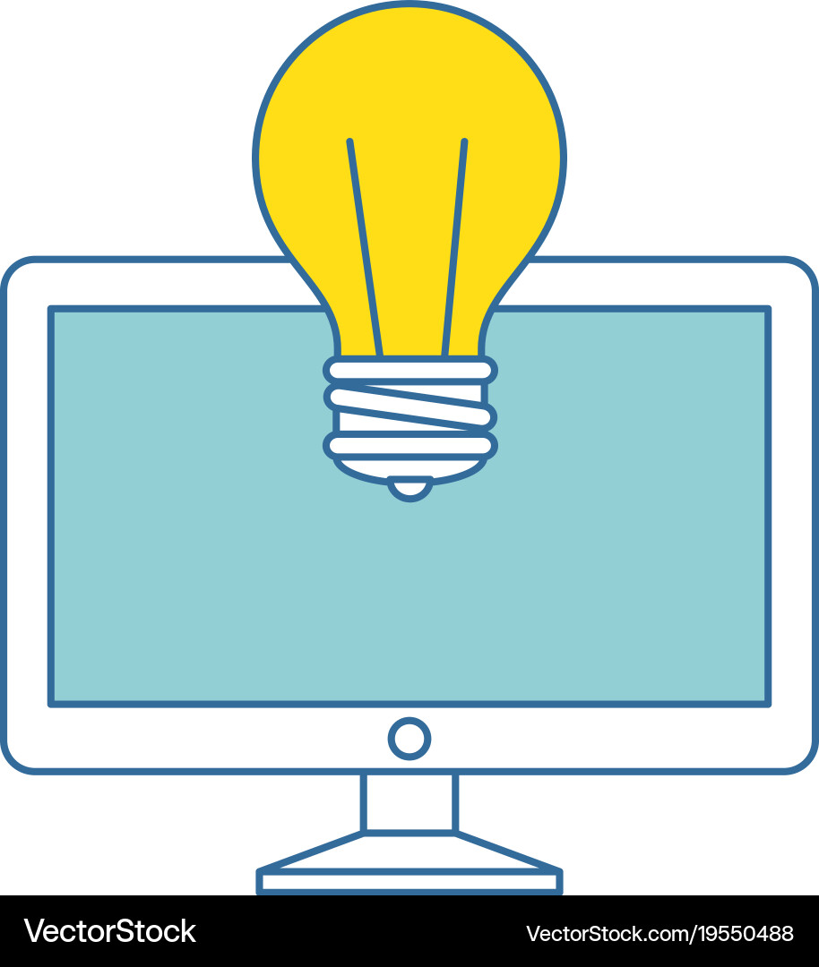 Monitor computer with bulb Vector Image