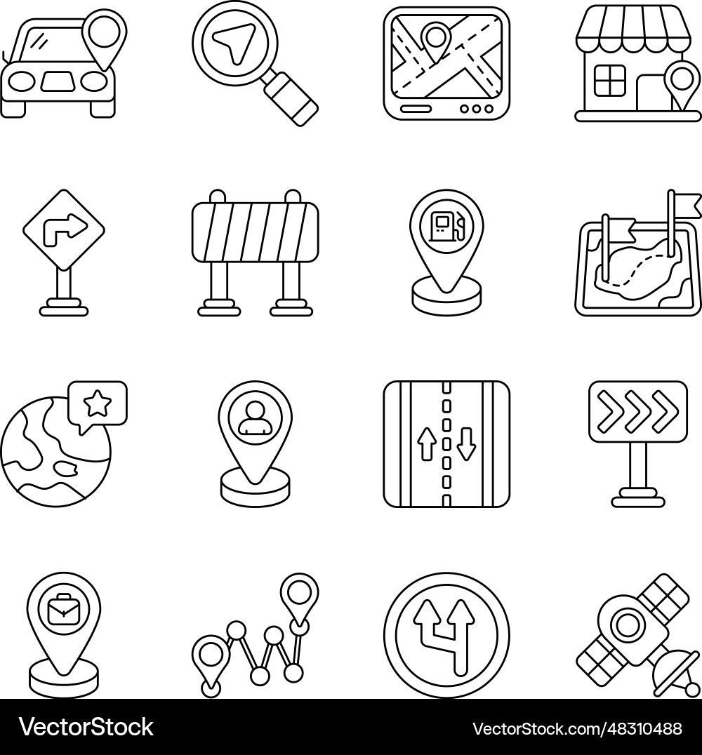 Pack of map and navigation linear icons vector image