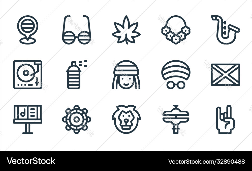 Reggae line icons linear set quality Reggae line icons linear set quality vector image
