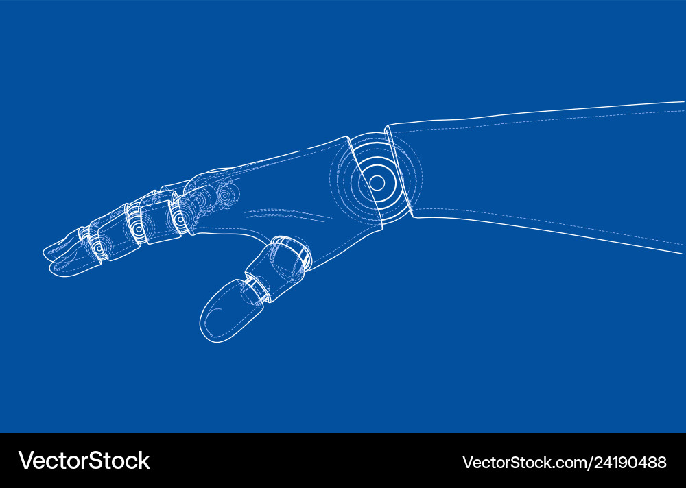 Robot hand outline rendering of 3d vector image
