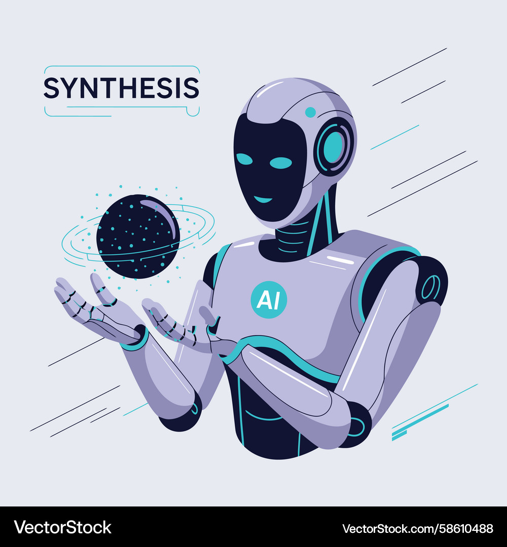 Robot with glowing orb and ai symbol Vector Image