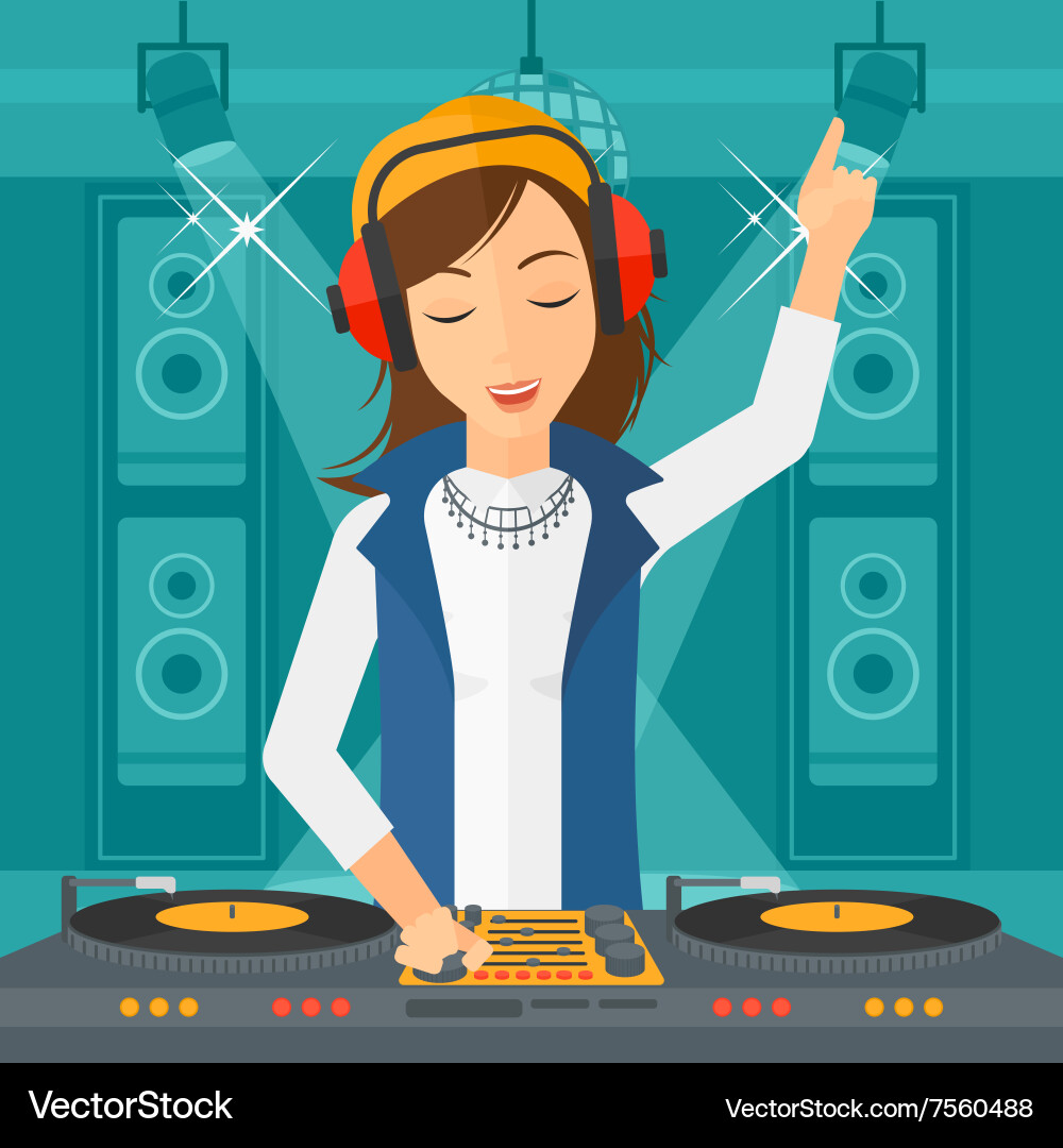 Smiling dj with console Vector Image
