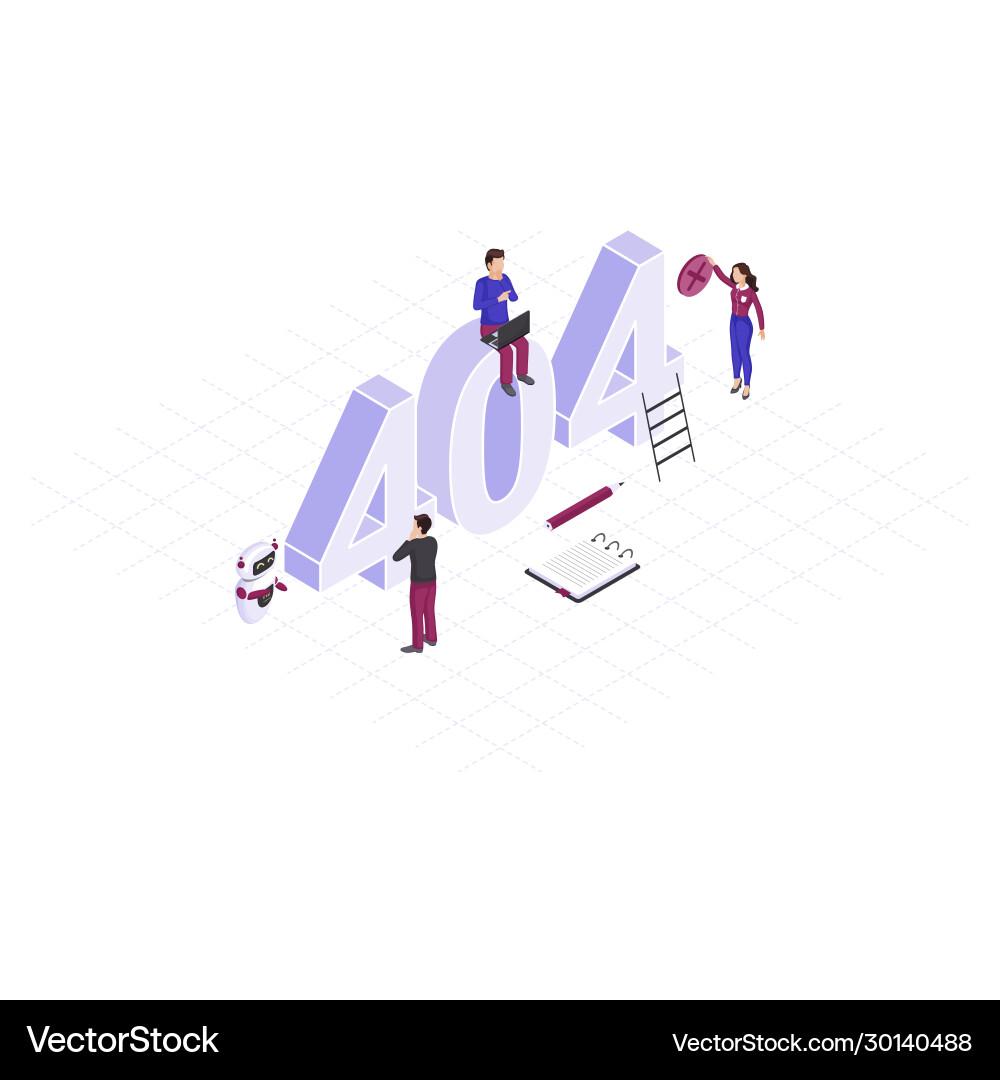Solving 404 problem concept isometric tiny Solving 404 problem concept isometric tiny vector image