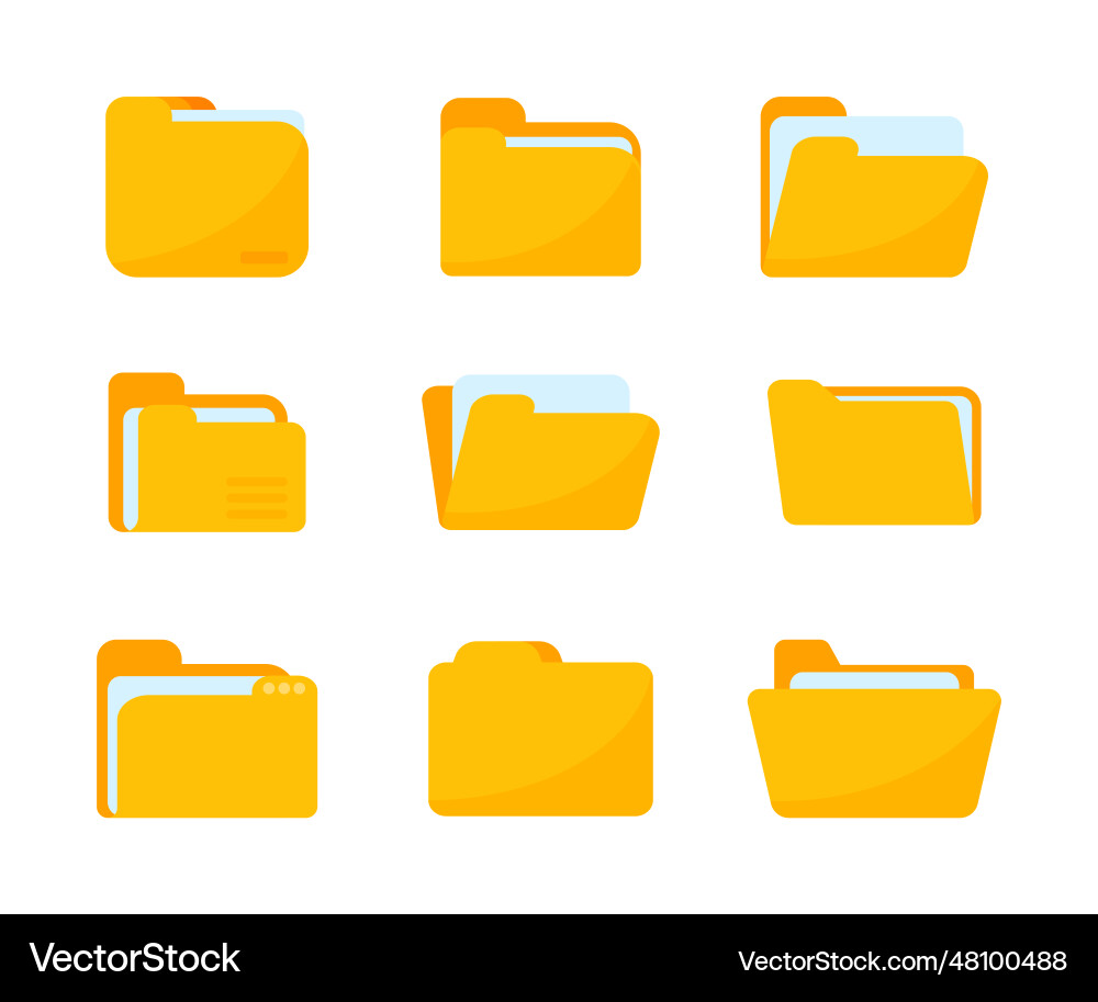 Yellow folders for organizing documents sorting Yellow folders for organizing documents sorting Vector Image