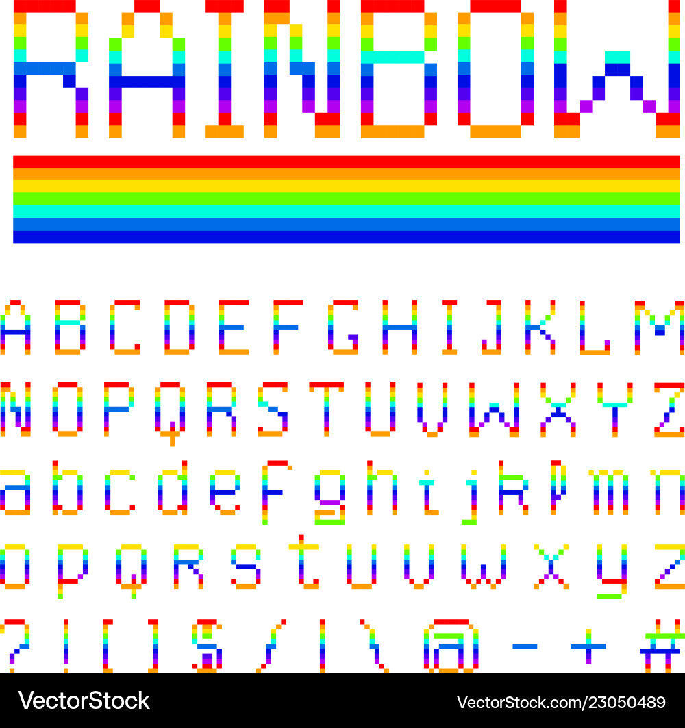 8-Bit Rainbow Pixel Font vector image
