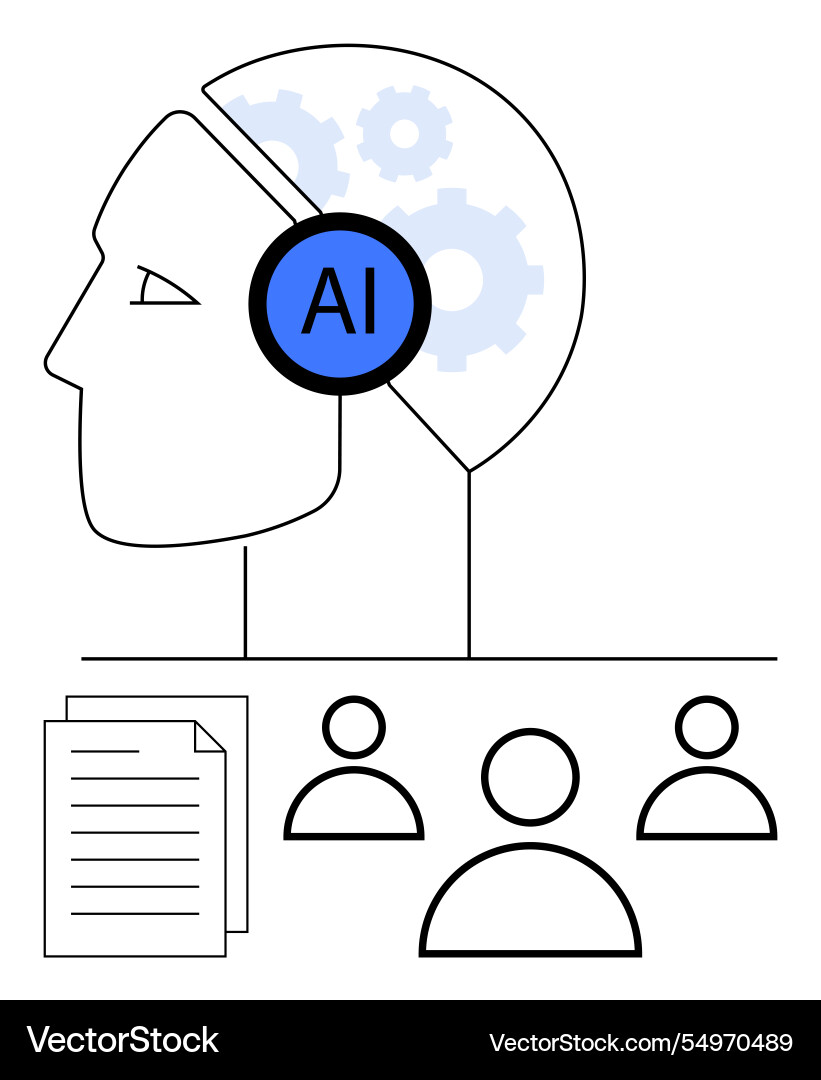 Ai-driven brain with gears documents Ai-driven brain with gears documents vector image