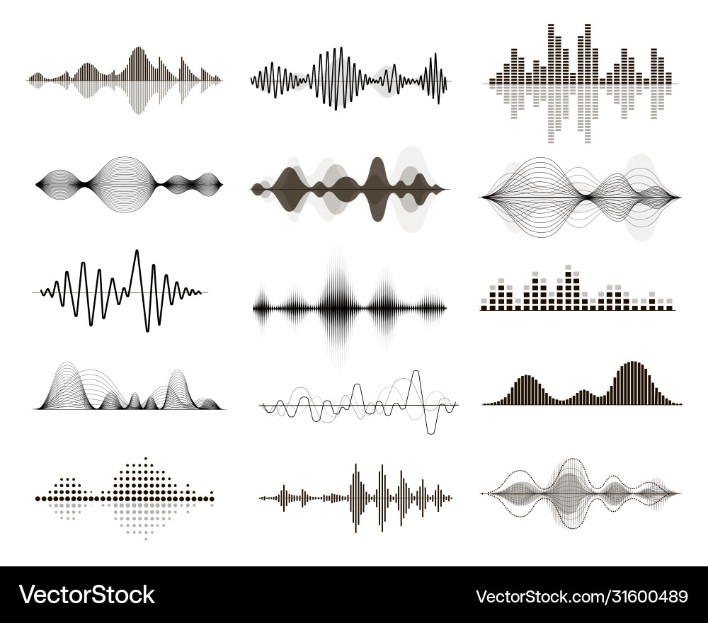 Audio Waveforms & Sound Signals Vector Image