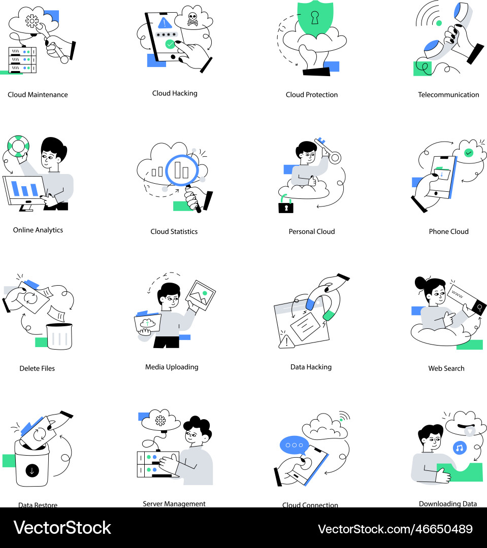 Bundle of stylish digital computing flat vector image