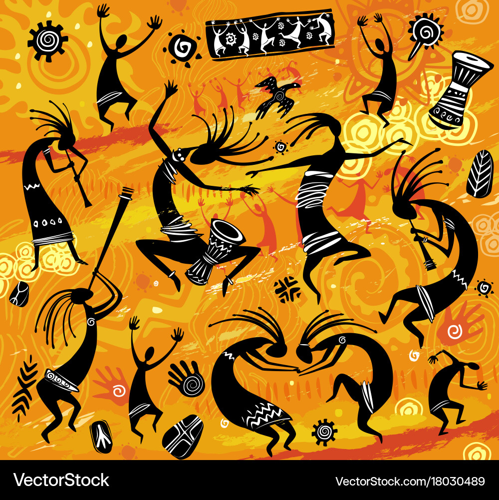 Dancing figures in a primitive style Royalty Free Vector