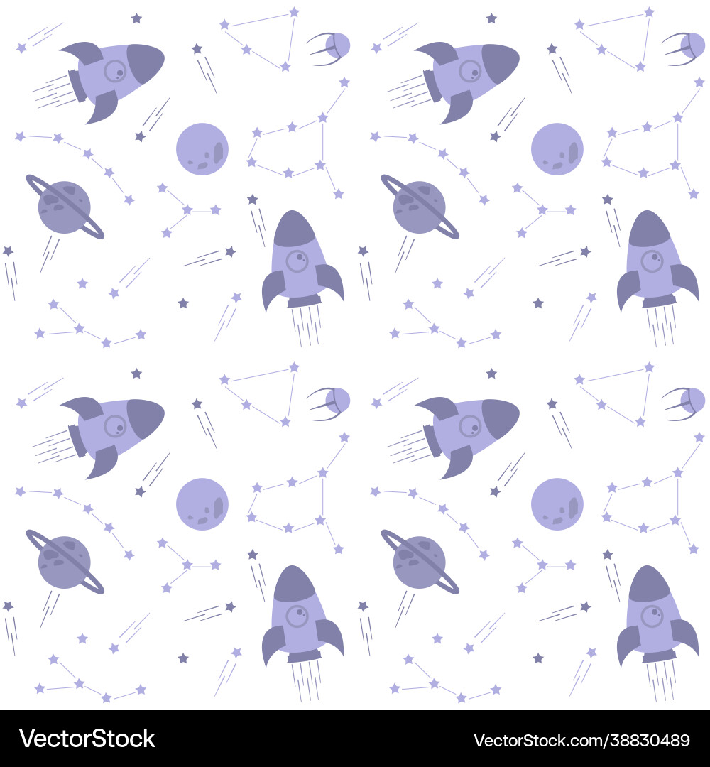 Outer space pattern with stars rocket planets Outer space pattern with stars rocket planets Vector Image