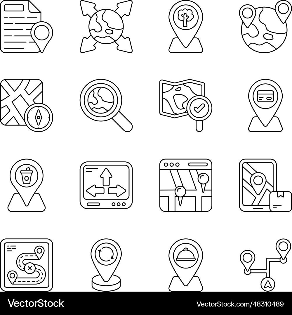 Pack of map and gps linear icons vector image