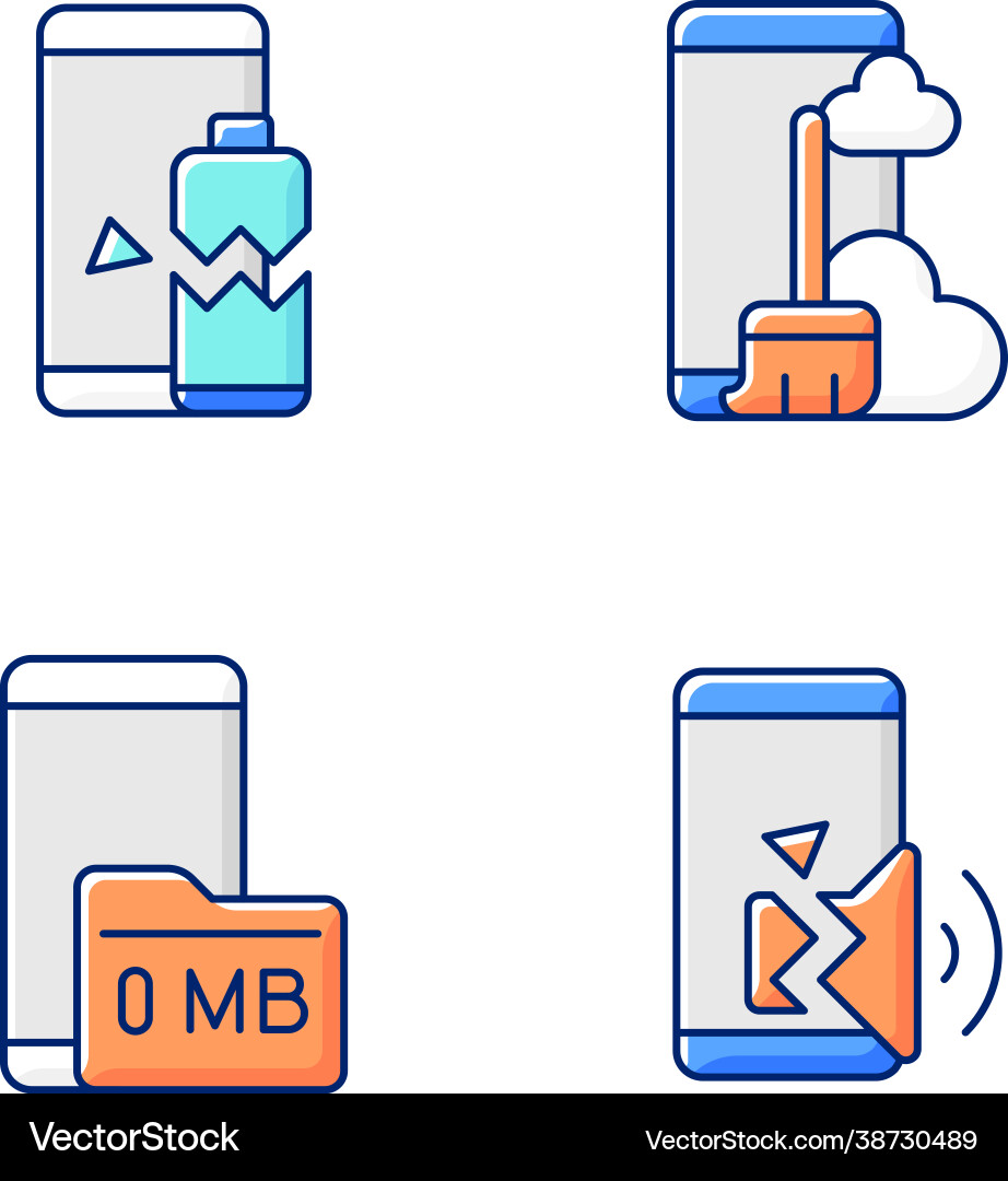 Phone errors rgb color icons set vector image
