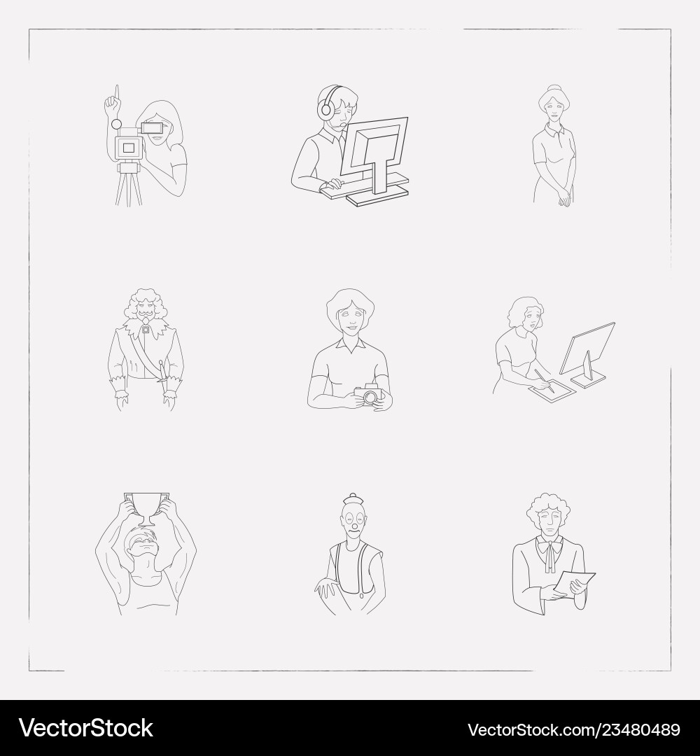 Set of job icons line style symbols with actor Set of job icons line style symbols with actor vector image