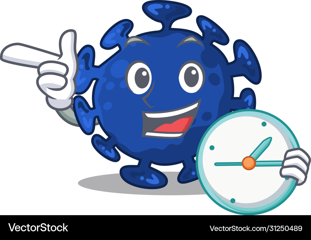Streptococcus mascot concept smiling with clock Streptococcus mascot concept smiling with clock Vector Image