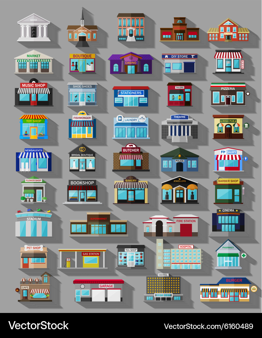 Urban Buildings and Shops Collection Vector Image