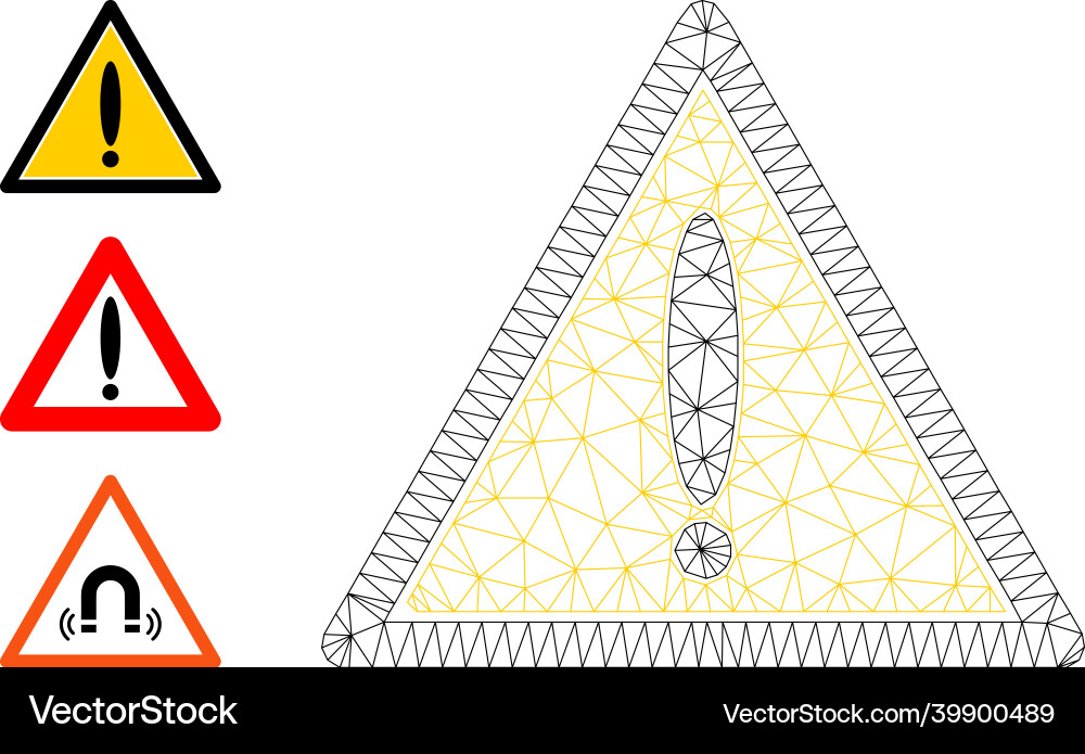 Web mesh danger triangle icon and other Web mesh danger triangle icon and other vector image