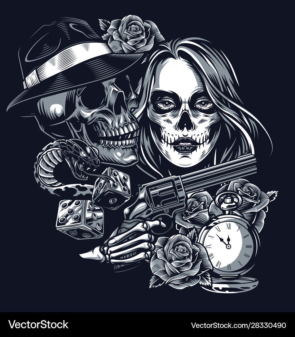 Chicano Skull Tattoo vector image