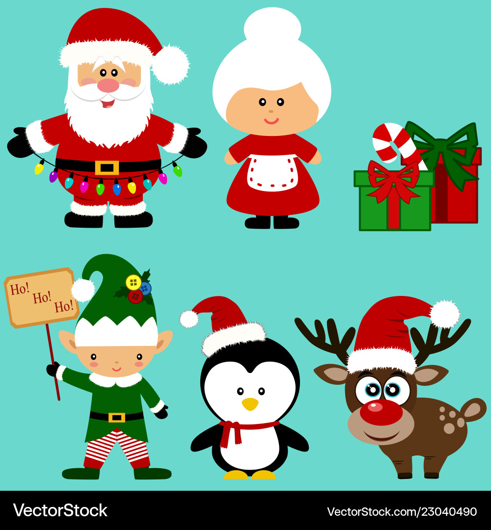 Christmas Icons: Santa & Festive Characters Vector Image