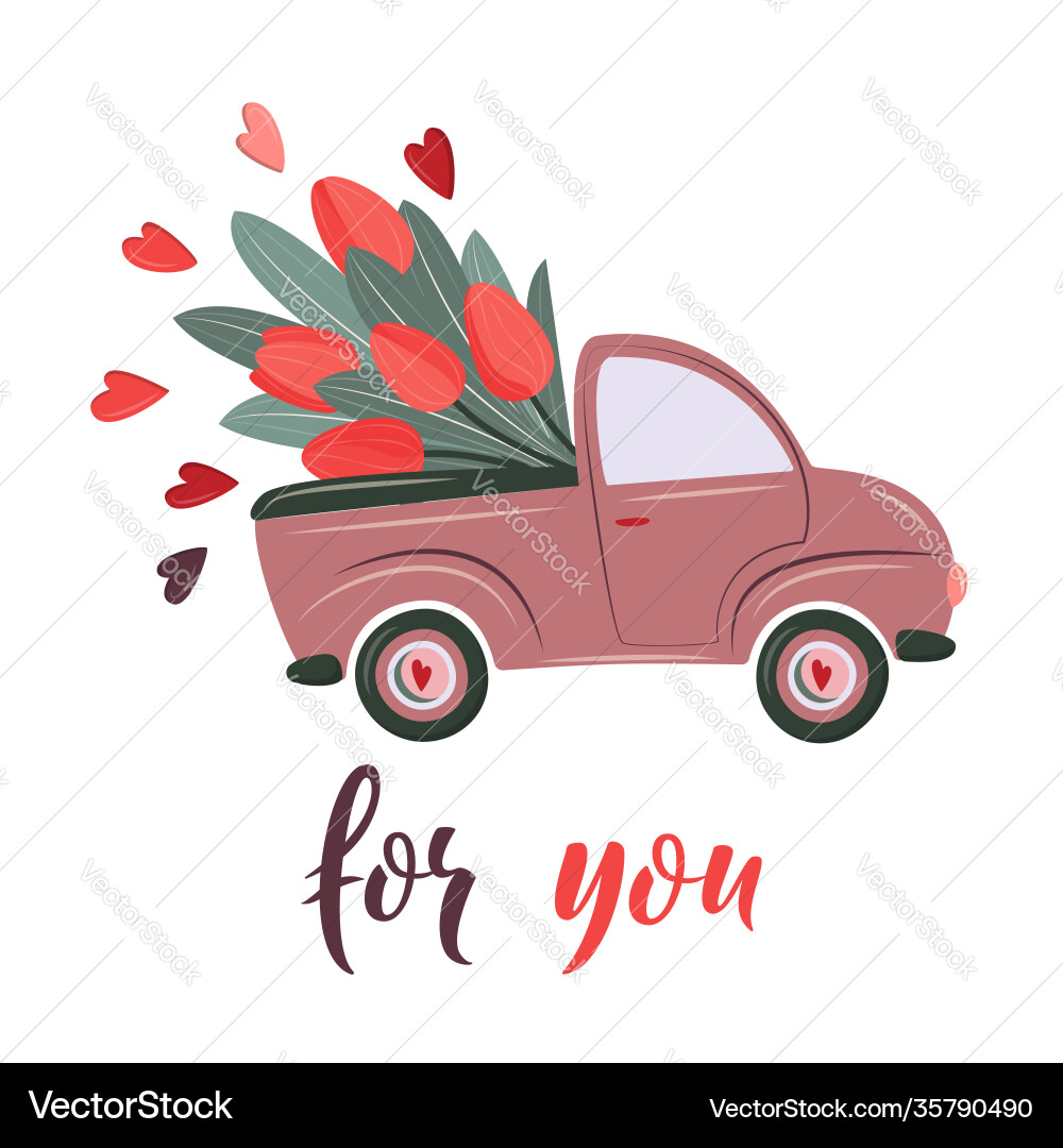 Cute retro waggon liefern Blumen speziell Cute retro waggon liefern Blumen speziell vektorbild