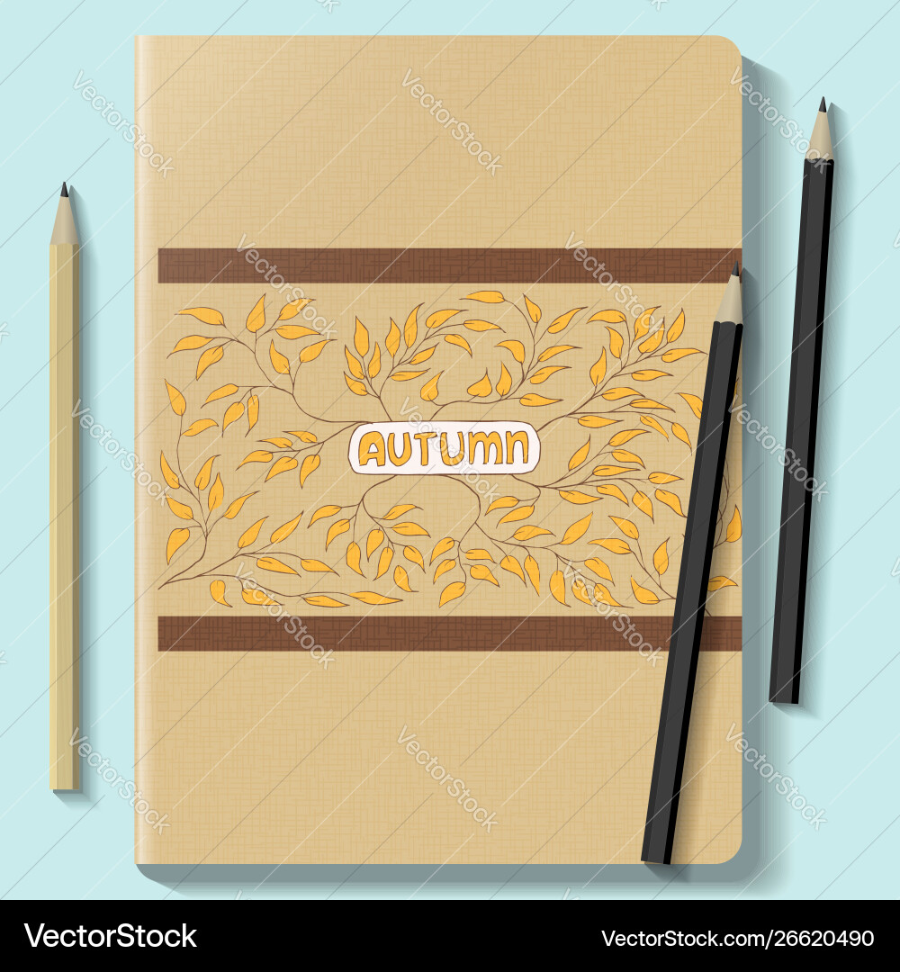 Notebook mock up with autumn pattern on a blue Notebook mock up with autumn pattern on a blue vector image
