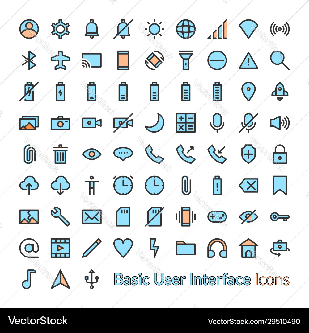 Outline filled user interface icons linear color Outline filled user interface icons linear color vector image