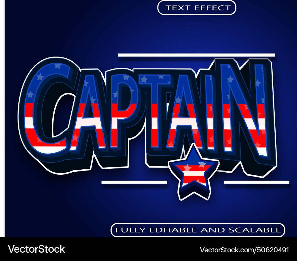 Captain editable text effect 3 dimension emboss Vector Image