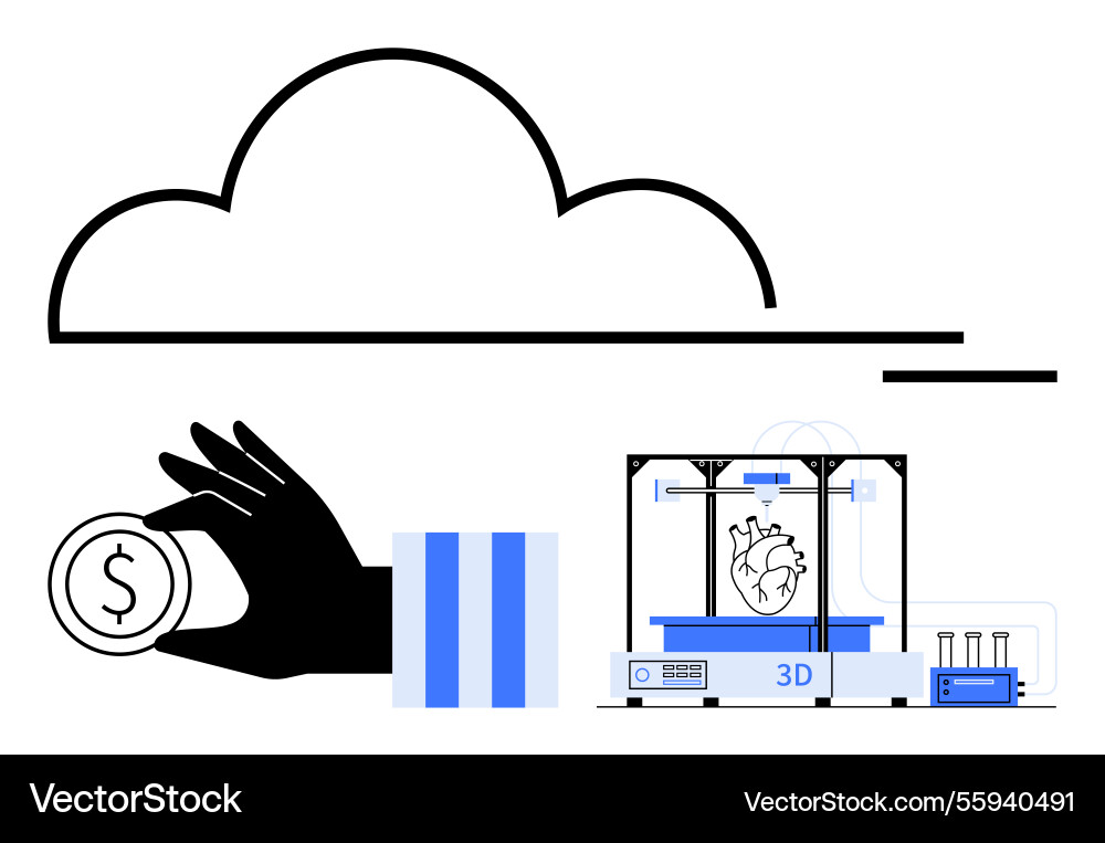 Cloud computing supporting 3d printing with heart Cloud computing supporting 3d printing with heart vector image