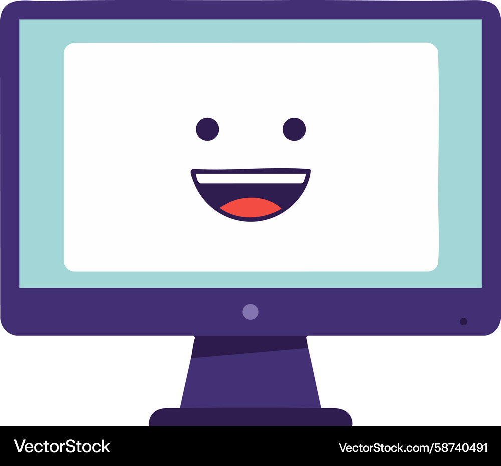 Computer monitor with smiling happy face cheerful Vector Image