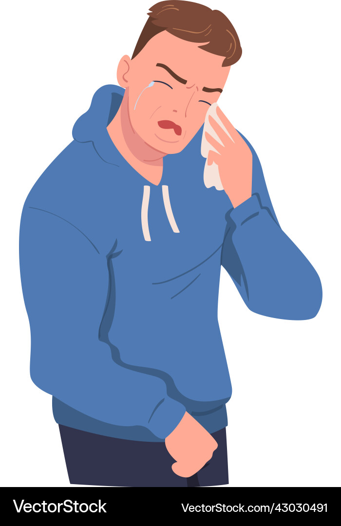 Crying man character weeping and sobbing from Vector Image
