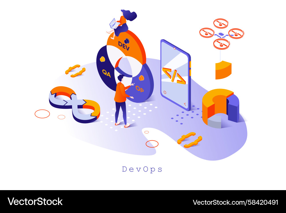 DevOps Workflow Isometric Vector Image