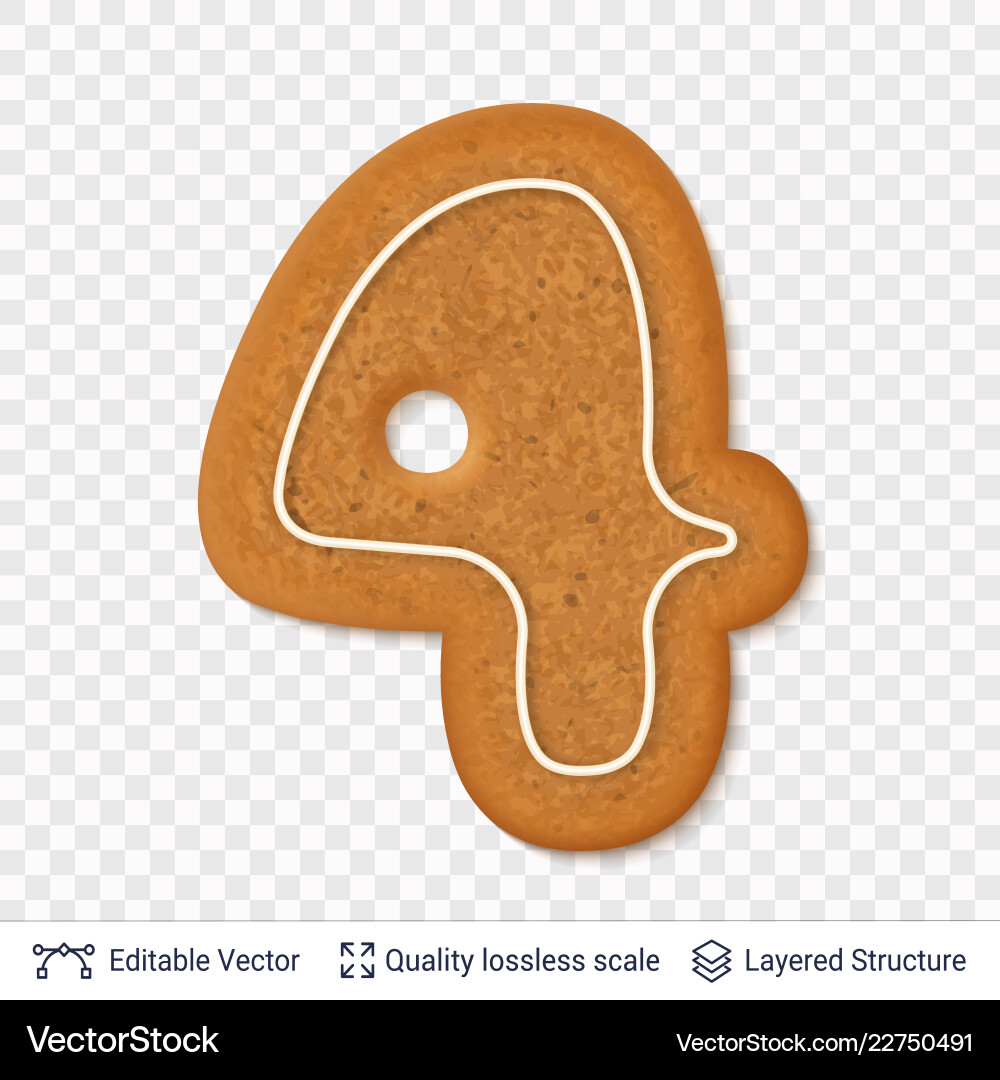 Gingerbread number four symbol with drop shadow Gingerbread number four symbol with drop shadow vector image