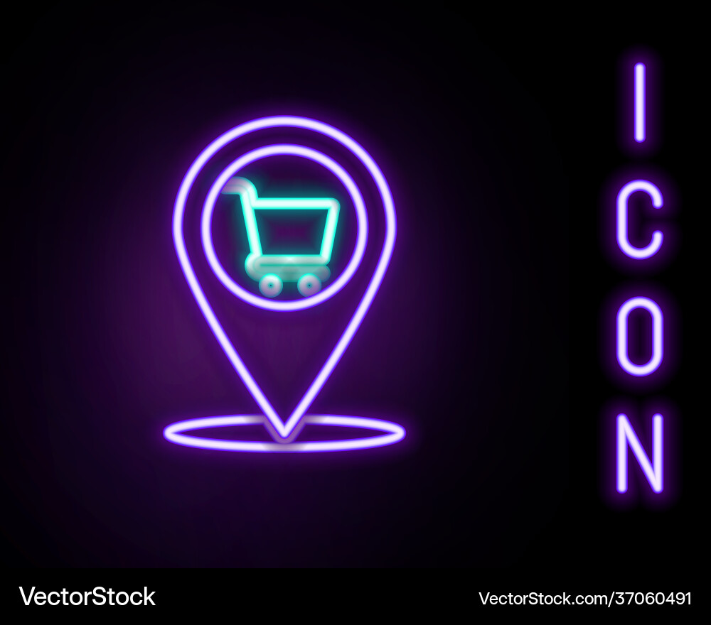 Glowing neon line map pointer with shopping cart Vector Image