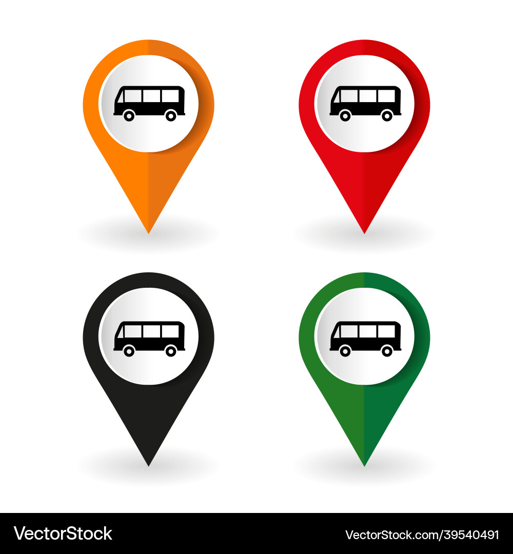 Map marker with bus icon flat Map marker with bus icon flat vector image