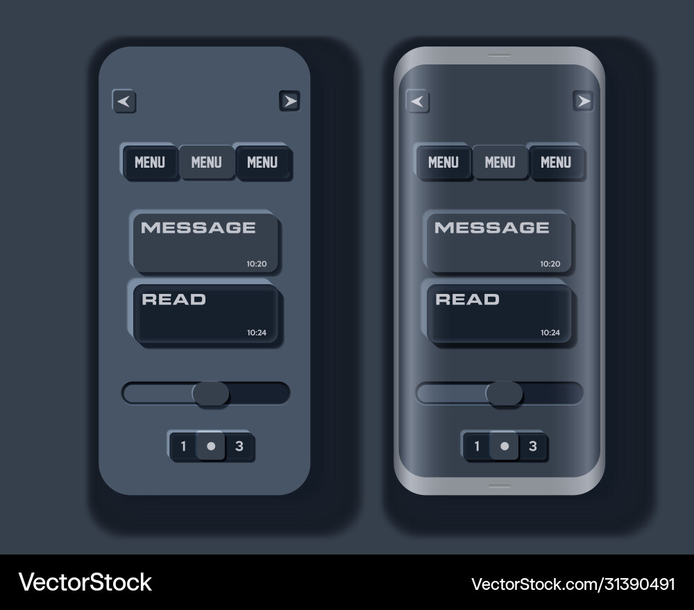 Neumorph ui dark kit on device screen Vector Image