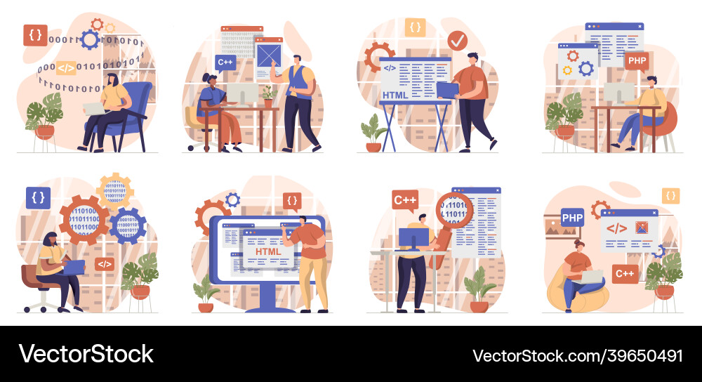 Programmers Working Scenes vector image